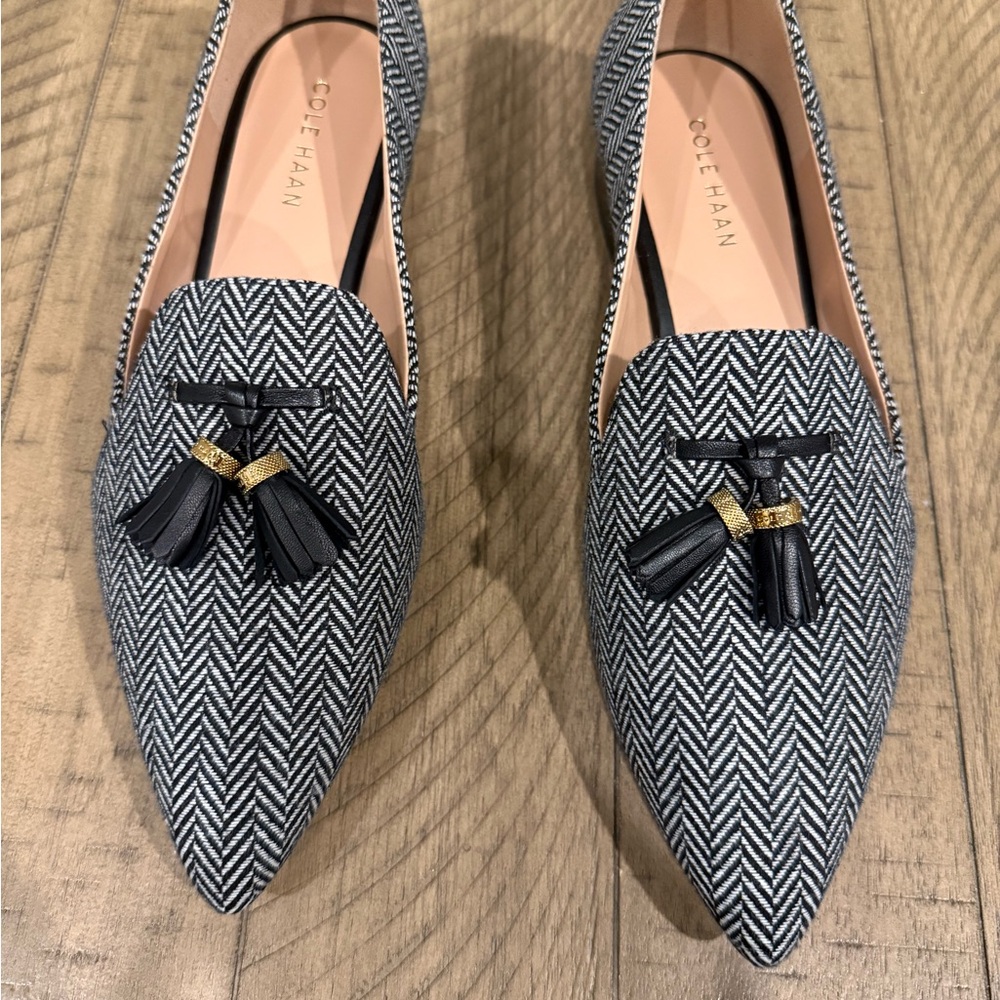 Cole Haan Women's Black and White Tassel Loafers